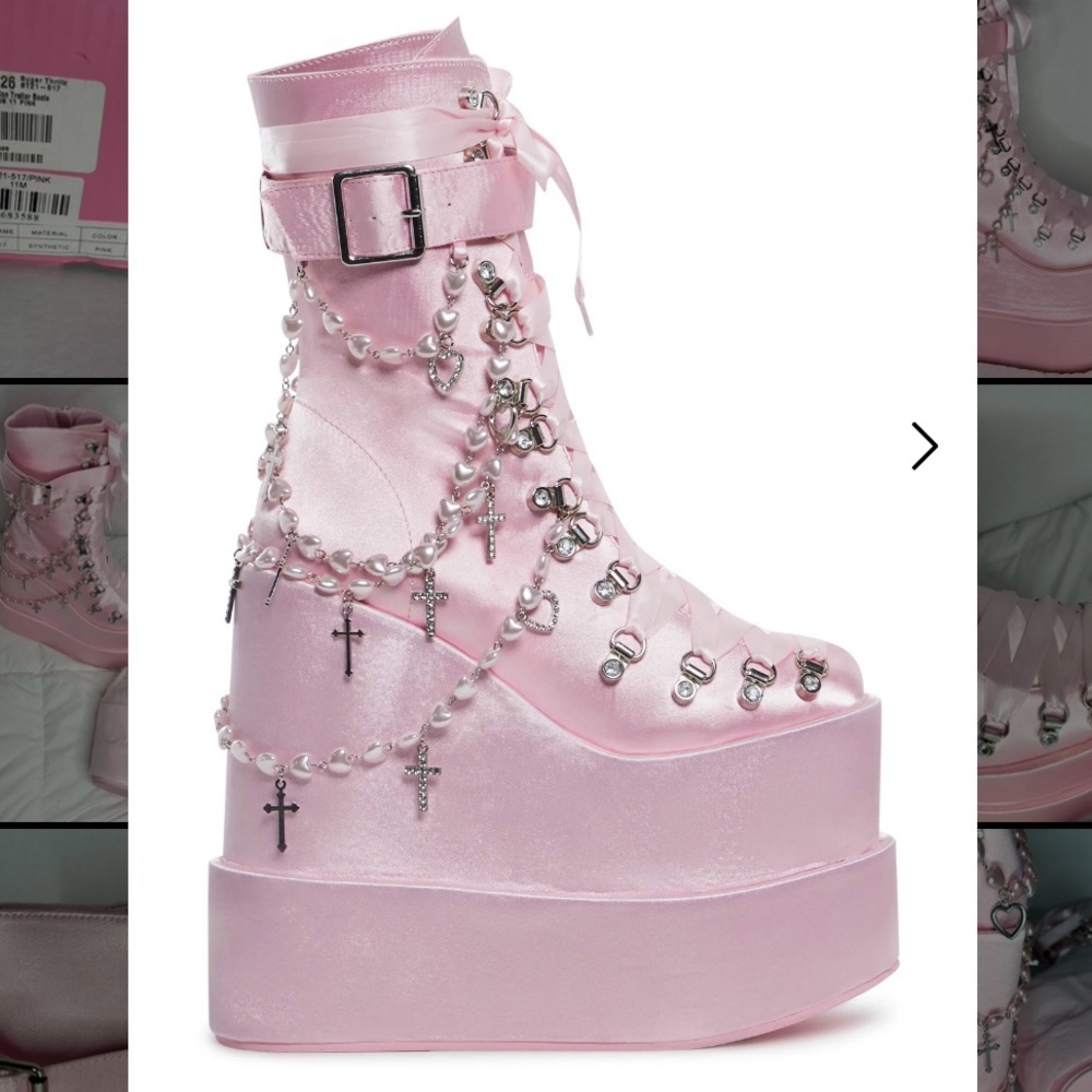 Sugar Thrillz Pink Holy Revelation Traitor Platform Boots - Picture 6 of 12